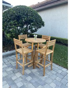 Teak Round Bar Height Table and Chairs